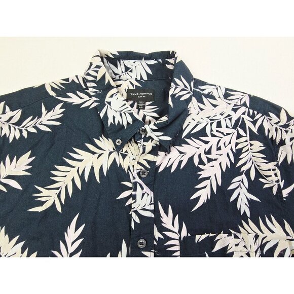 Club Monaco Slim Fit Size Large Mens Black Floral Short Sleeve Button Down Shirt - Picture 10 of 10